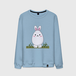 Свитшот хлопковый мужской Круглый заяц стоит на траве, цвет: мягкое небо