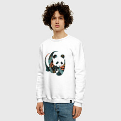 Свитшот хлопковый мужской Панда в цветочном принте, цвет: белый — фото 2