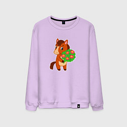 Свитшот хлопковый мужской Лошадка с букетом, цвет: лаванда