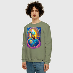 Свитшот хлопковый мужской Гомер Симпсон - космический портрет - нейросеть, цвет: авокадо — фото 2