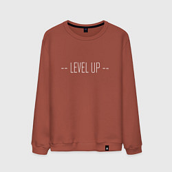 Свитшот хлопковый мужской Level up надпись с полосками, цвет: кирпичный