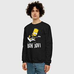Свитшот хлопковый мужской Bon Jovi Барт Симпсон рокер, цвет: черный — фото 2