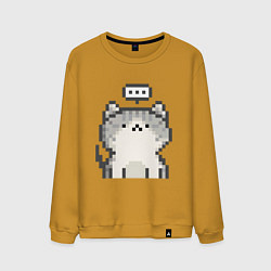Свитшот хлопковый мужской Pixel Cat V1, цвет: горчичный