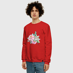 Свитшот хлопковый мужской Акварельные цветы в пастельных тонах, цвет: красный — фото 2