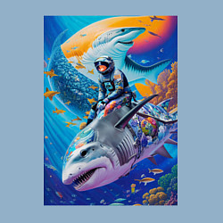 Свитшот хлопковый мужской Cyber shark - ocean and space - art, цвет: мягкое небо — фото 2