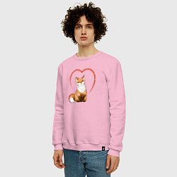 Свитшот хлопковый мужской Милая пушистая лисичка кицунэ, цвет: светло-розовый — фото 2