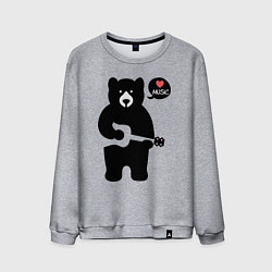 Свитшот хлопковый мужской Мишка любит музыку, цвет: меланж