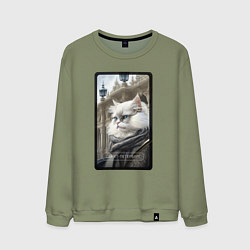 Свитшот хлопковый мужской Санкт-Петербург котик, цвет: авокадо