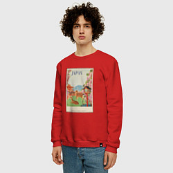 Свитшот хлопковый мужской Японский винтаж с оленями, цвет: красный — фото 2