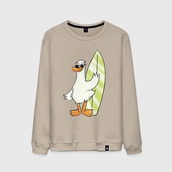 Свитшот хлопковый мужской Гусь серфингист в очках, цвет: миндальный