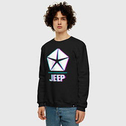 Свитшот хлопковый мужской Значок Jeep в стиле glitch, цвет: черный — фото 2
