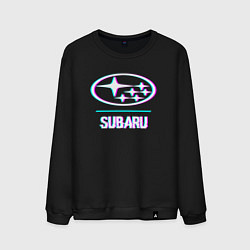 Свитшот хлопковый мужской Значок Subaru в стиле glitch, цвет: черный