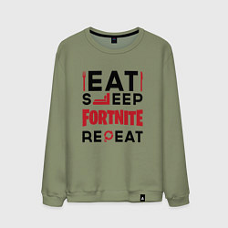 Свитшот хлопковый мужской Надпись: eat sleep Fortnite repeat, цвет: авокадо