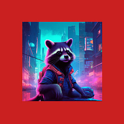 Свитшот хлопковый мужской Антропоморфный енот на фоне неонового киберпанк-го, цвет: красный — фото 2