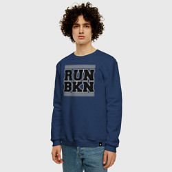 Свитшот хлопковый мужской Run Brooklyn Nets, цвет: тёмно-синий — фото 2