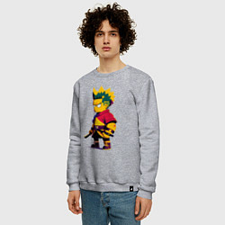 Свитшот хлопковый мужской Bart Simpson samurai - neural network, цвет: меланж — фото 2
