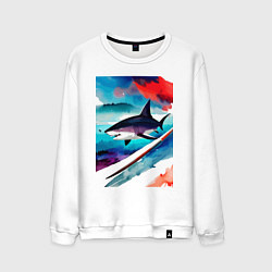 Свитшот хлопковый мужской Shark - watercolor - art, цвет: белый