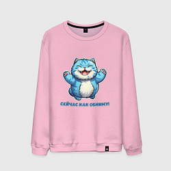 Свитшот хлопковый мужской Кот-обниматель, цвет: светло-розовый