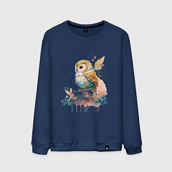 Свитшот хлопковый мужской Акварельная милая сова, цвет: тёмно-синий