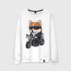 Свитшот хлопковый мужской Shiba Inu собака мотоциклист, цвет: белый