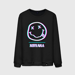 Свитшот хлопковый мужской Nirvana glitch rock, цвет: черный