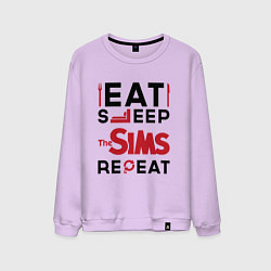 Свитшот хлопковый мужской Надпись: eat sleep The Sims repeat, цвет: лаванда