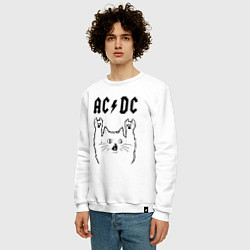 Свитшот хлопковый мужской AC DC - rock cat, цвет: белый — фото 2