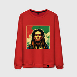 Свитшот хлопковый мужской Боб Марли в красных цветах граффити, цвет: красный