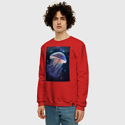 Свитшот хлопковый мужской Космическая медуза - нейросеть, цвет: красный — фото 2