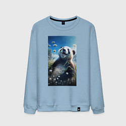 Свитшот хлопковый мужской Счастливая панда, цвет: мягкое небо