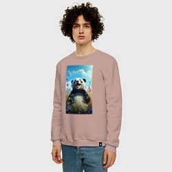 Свитшот хлопковый мужской Довольная панда на природе, цвет: пыльно-розовый — фото 2