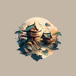 Свитшот хлопковый мужской Японское святилище в стиле моротай, цвет: миндальный — фото 2