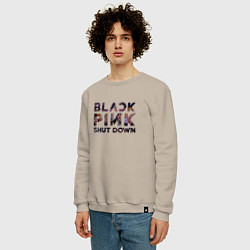 Свитшот хлопковый мужской Blackpink logo Jisoo Lisa Rose Jennie, цвет: миндальный — фото 2