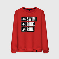 Свитшот хлопковый мужской Swim bike run, цвет: красный