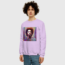 Свитшот хлопковый мужской Jimi Hendrix digital glitch art, цвет: лаванда — фото 2