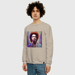 Свитшот хлопковый мужской Jimi Hendrix digital glitch art, цвет: миндальный — фото 2