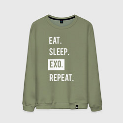 Свитшот хлопковый мужской Eat Sleep EXO Repeat, цвет: авокадо