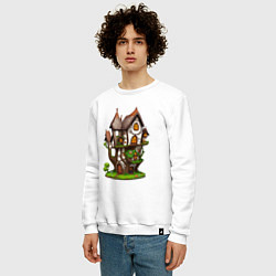 Свитшот хлопковый мужской Многоэтажный сказочный домик, цвет: белый — фото 2