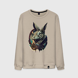 Свитшот хлопковый мужской Свирепый зайчара - нейросеть, цвет: миндальный