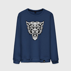 Свитшот хлопковый мужской B&W - Разозленный волк, цвет: тёмно-синий