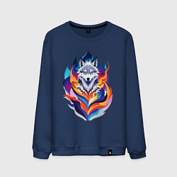 Свитшот хлопковый мужской Волк в огне арт, цвет: тёмно-синий