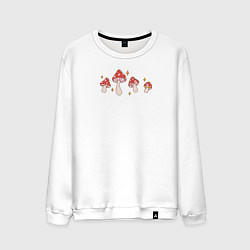 Свитшот хлопковый мужской Грибы мухоморы в ретро стиле, цвет: белый
