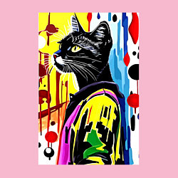 Свитшот хлопковый мужской Модный чёрный кот - поп-арт, цвет: светло-розовый — фото 2