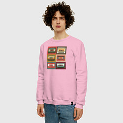 Свитшот хлопковый мужской Коллекция ретро аудиокассет, цвет: светло-розовый — фото 2