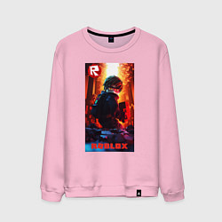 Свитшот хлопковый мужской Roblox fire background, цвет: светло-розовый