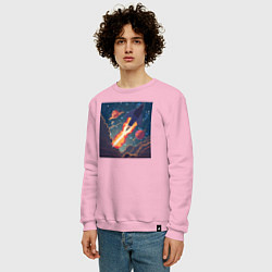 Свитшот хлопковый мужской Ракета летит по звездному небу, цвет: светло-розовый — фото 2