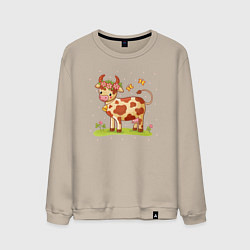 Свитшот хлопковый мужской Корова на лугу, цвет: миндальный