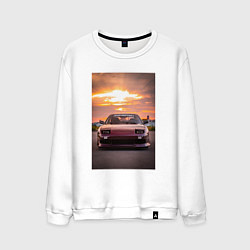 Свитшот хлопковый мужской Авто в багровом закате, цвет: белый