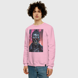 Свитшот хлопковый мужской Зомби зловещий скелет киберпанк, цвет: светло-розовый — фото 2