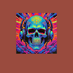 Свитшот хлопковый мужской Череп скелет кислотный в наушниках в стиле ретровэ, цвет: кирпичный — фото 2